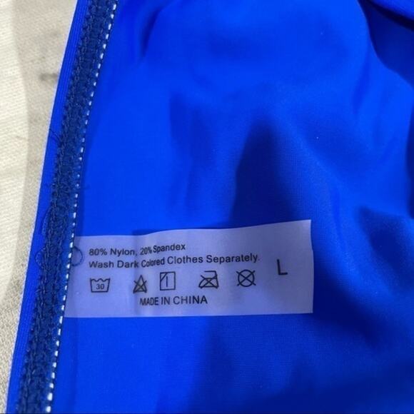 Blue Bikini Large One Shoulder French Cut High Leg Belt Bottom Vibrant Like New - Picture 3 of 9